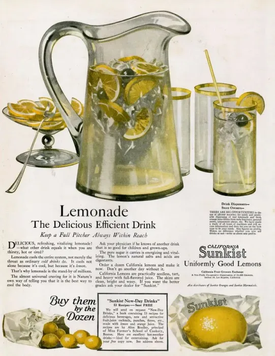 Framed Print : Sunkist 1920s USA lemons lemonade soft fizzy drinks Framed Print : Sunkist 1920s USA lemons lemonade soft fizzy drinks