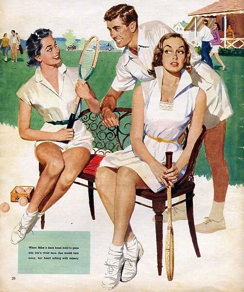 Tennis 1953 1950s UK Maudson tennis players flirting gossips gossiping mens womens