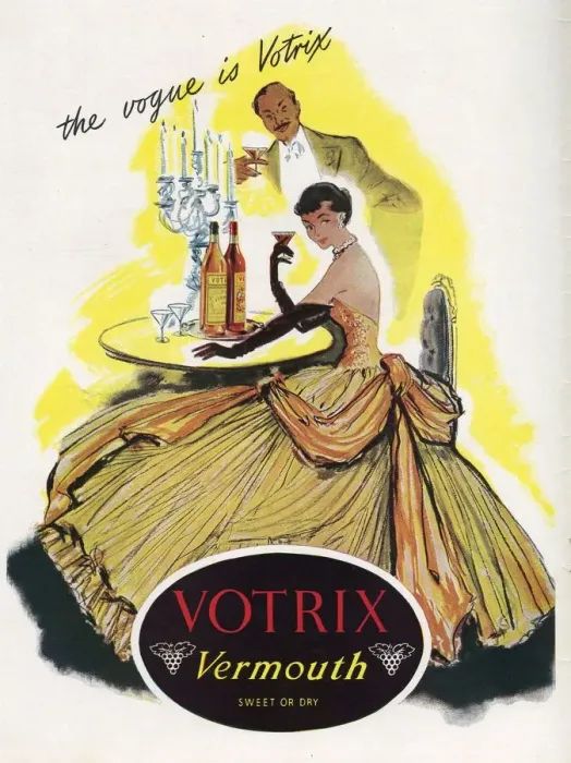 Framed Print : Votrix Vermouth 1951 1950s UK alcohol dresses womens Framed Print : Votrix Vermouth 1951 1950s UK alcohol dresses womens