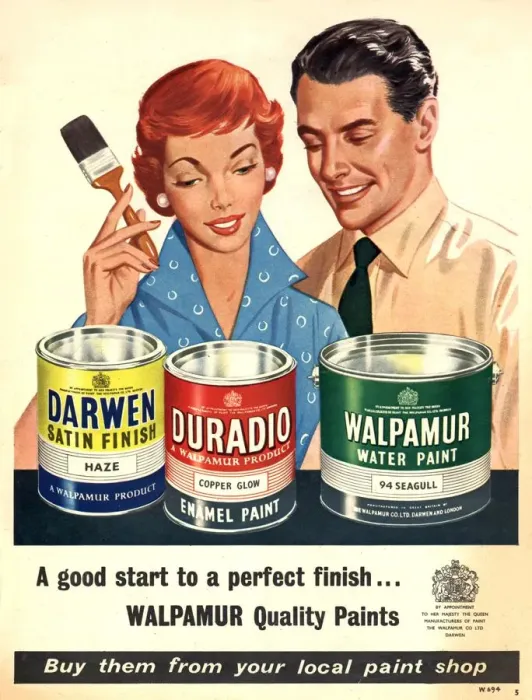 Framed Print : Walpamur 1950s UK painting paint couples husbands and wives diy interiors Framed Print : Walpamur 1950s UK painting paint couples husbands and wives diy interiors