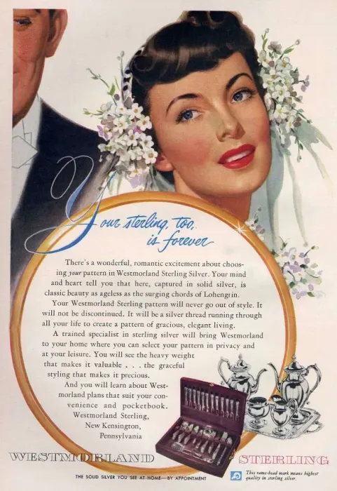 Framed Print : Westmoreland Sterling 1950 1950s USA cutlery kitchenware weddings gifts presents