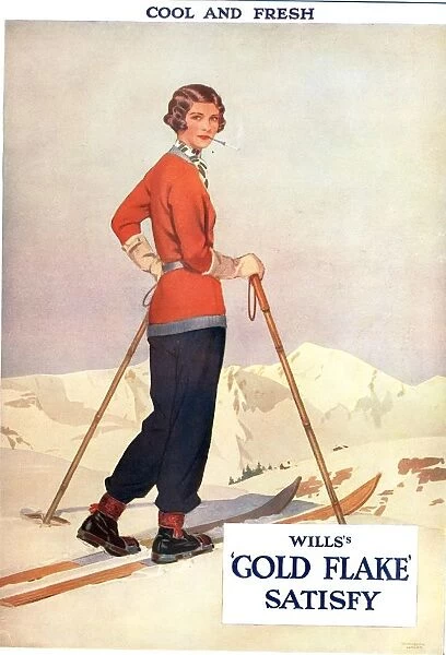 WillAs 1930s USA gold flake skiing cigarettes smoking skiing
