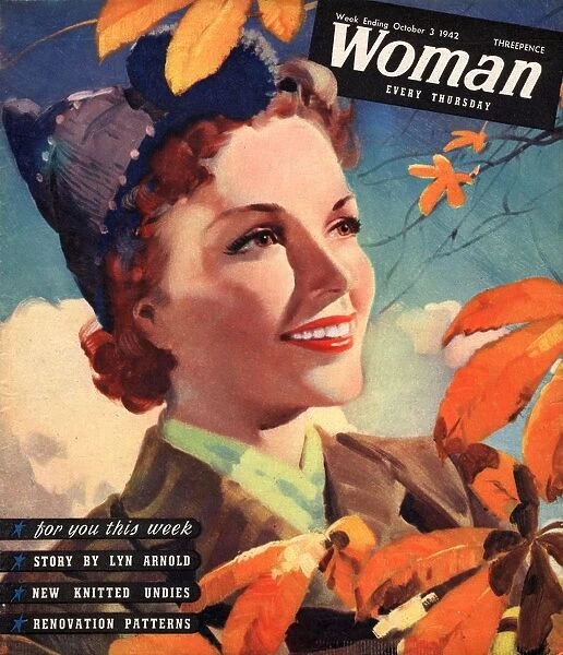 Woman 1942 1940s UK seasons autumn leaves magazines
