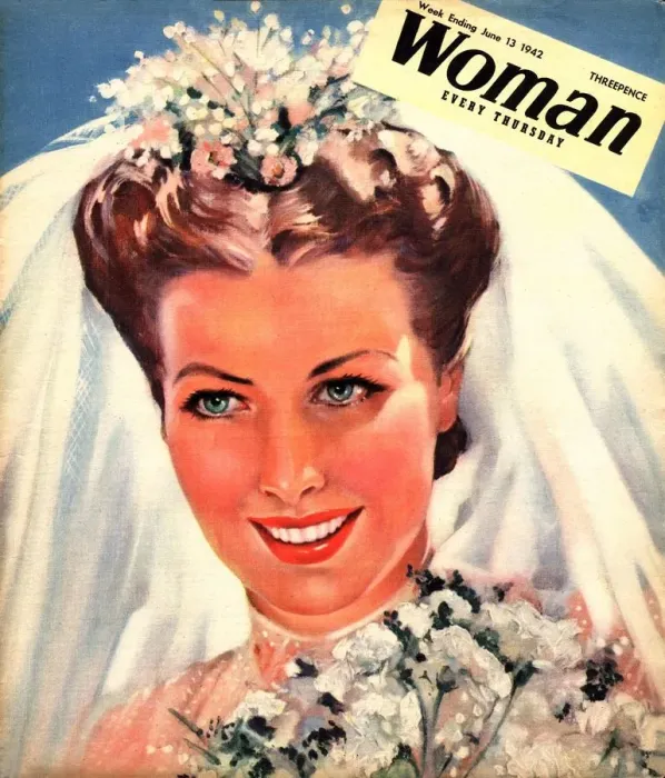 Framed Print : Woman 1942 1940s UK wedding weddings marriages bride brides magazines Framed Print : Woman 1942 1940s UK wedding weddings marriages bride brides magazines
