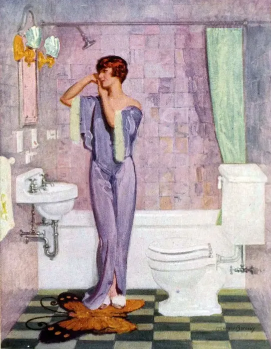 Framed Print : Woman in Bathroom 1930s UK cc cc interiors bathrooms toilets womens nightdresses Framed Print : Woman in Bathroom 1930s UK cc cc interiors bathrooms toilets womens nightdresses