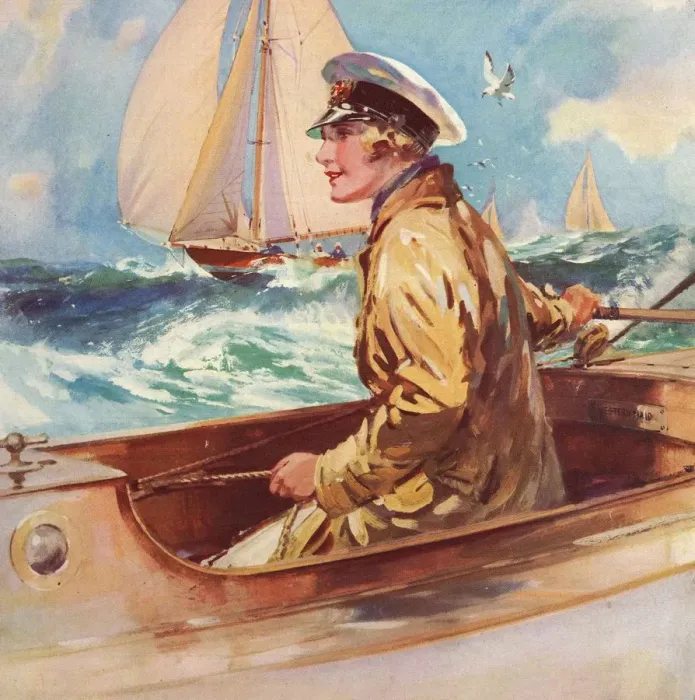 Framed Print : Woman in Boat 1939 1930s UK sailing nautical women sailors boats Framed Print : Woman in Boat 1939 1930s UK sailing nautical women sailors boats