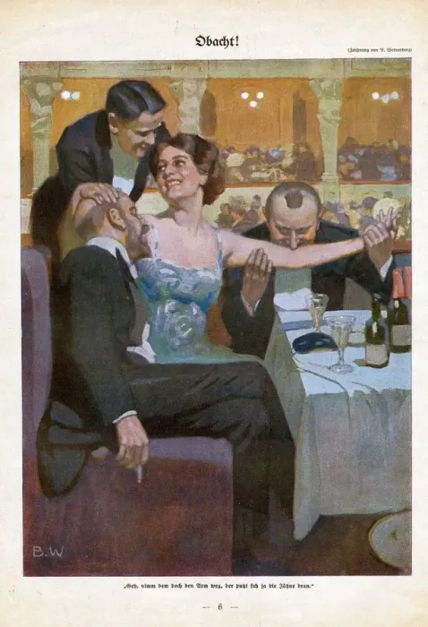 Framed Print : Woman with suitors in restaurant 1920s Germany cc flirting restaurants suitors admirers