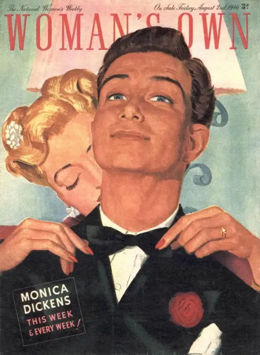 Framed Print : Womans Own 1942 1940s UK tuxedos dressing getting dressed magazines Framed Print : Womans Own 1942 1940s UK tuxedos dressing getting dressed magazines