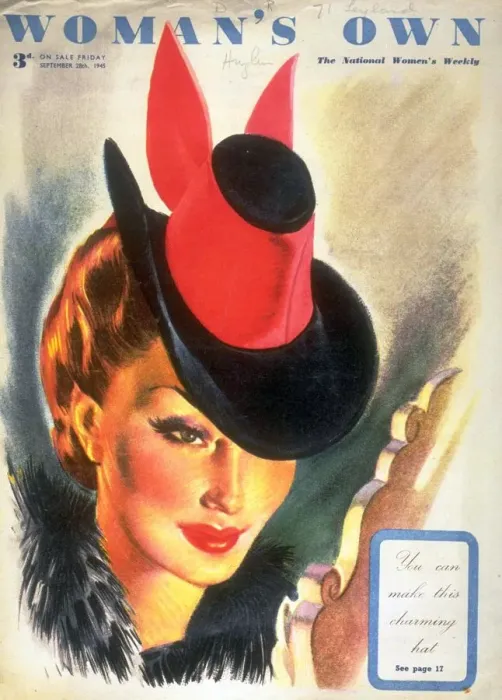 Framed Print : Womans Own 1945 1940s UK womens hats portraits magazines Framed Print : Womans Own 1945 1940s UK womens hats portraits magazines