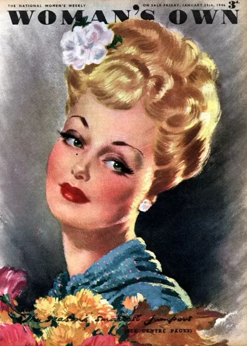 Framed Print : Womans Own 1946 1940s UK womens magazines portraits glamour flowers