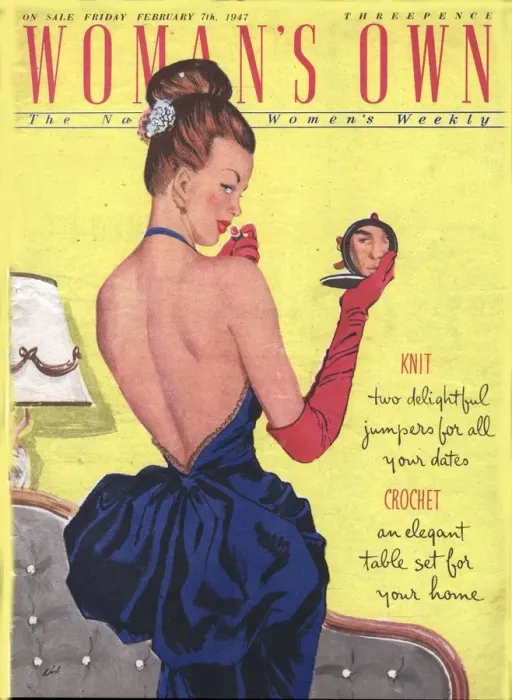 Framed Print : Womans Own 1947 1940s UK make-up makeup mirrors flirting magazines