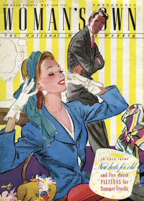 Framed Print : Womans Own 1947 1940s UK womens hats magazines womans husbands wives shopping Framed Print : Womans Own 1947 1940s UK womens hats magazines womans husbands wives shopping