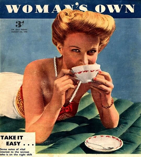 Womans Own 1953 1950s UK drinking tea relaxing