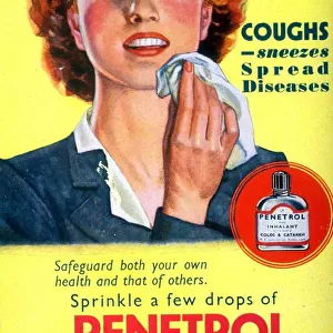 1940s UK coughs sneezes sneezing colds penetrol medicine handkerchieves handkerchiefs