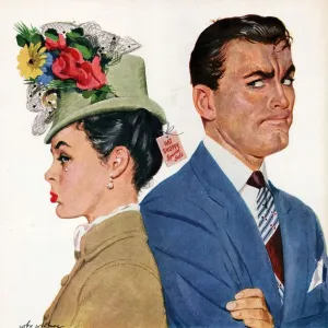 Arrow 1940s USA arguments arguing shopping hats womens anger angry couples