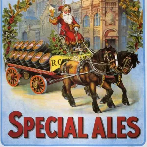 Cains 1908 1900s UK Cains beer alcohol Father Christmas Santa Claus advert horses