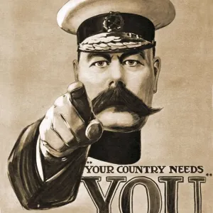 Print of Lord Kitchener recruitment poster from 1914 Print of Lord Kitchener recruitment poster from 1914