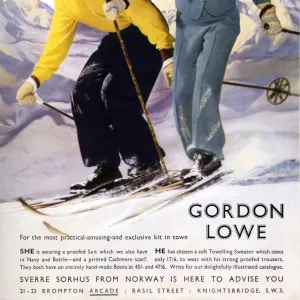 Gordon Lowe 1930s UK mens womens skiing suits humour couples