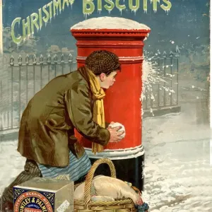 Huntley and Palmers 1890s UK biscuits post box boxes snowballs snow winter cold Huntley and Palmers 1890s UK biscuits post box boxes snowballs snow winter cold