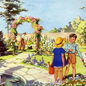 Infant School Illustrations 1950s UK gardens Enid Blyton