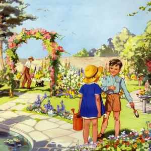 Infant School Illustrations 1950s UK gardens Enid Blyton