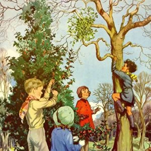 Infant School Illustrations 1950s UK playing picking berries climbing trees Enid Blyton