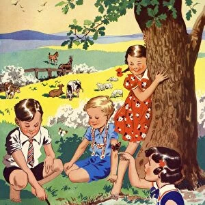 Infant School Illustrations 1950s UK playing Enid Blyton