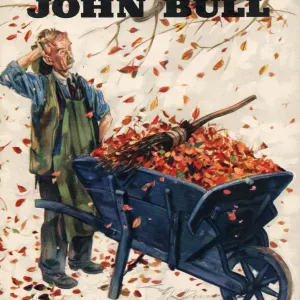 John Bull 1946 1940s UK seasons Autumn leaves wheelbarrows magazines