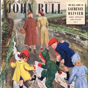 John Bull 1949 1940s UK puddles winter raining magazines