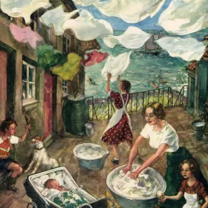 John Bull 1951 1950s UK washday washing lines housewife housewives magazines