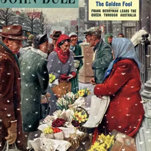 John Bull 1954 1950s UK flowers stalls snowing shopping markets winter cold weather
