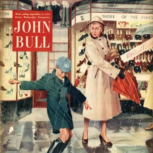 John Bull 1954 1950s UK mothers sons raining puddles umbrellas shopping wet weather