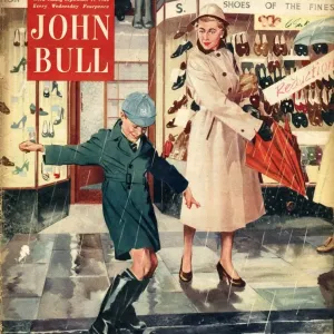 John Bull 1954 1950s UK mothers sons raining puddles umbrellas shopping wet weather