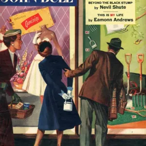 John Bull 1956 1950s UK couples window shopping dresses tools magazines clothing clothes