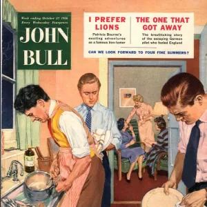 John Bull 1956 1950s UK washing up dishes kitchens househusbands husbands wives man