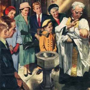 John Bull 1957 1950s UK christenings baptizing churches vicars priests fonts magazines