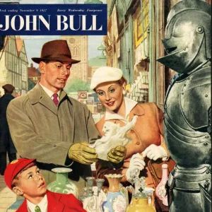 John Bull 1957 1950s UK couples schoolboys antiques markets shopping armour magazines