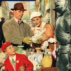 John Bull 1957 1950s UK couples schoolboys antiques markets shopping armour magazines