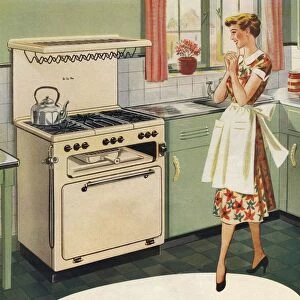 De La Rue 1951 1950s UK cookers housewife houswives kitchens women woman interiors