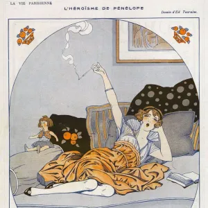 La Vie Parisienne 1916 1910s France cc womens smoking relaxing beds bedrooms woman