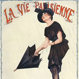 La Vie Parisienne 1919 1910s France cc womens hats umbrellas parasols dresses raining