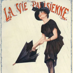 La Vie Parisienne 1919 1910s France cc womens hats umbrellas parasols dresses raining