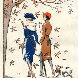 La Vie Parisienne 1919 1910s France Georges Pavis illustrations walking dogs Autumn