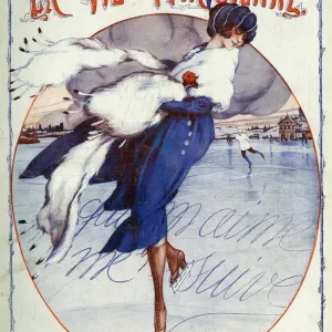 La Vie Parisienne 1920s France Print - Ice Skating Woman in Fur La Vie Parisienne 1920s France Print - Ice Skating Woman in Fur