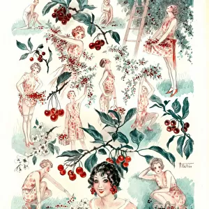 La Vie Parisienne 1920s France A. Vallee cc cherry picking fruit orchards gardening