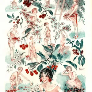 La Vie Parisienne 1920s France A. Vallee cc cherry picking fruit orchards gardening