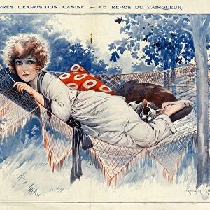 La Vie Parisienne 1920s France Maurice Milliere hammocks dogs relaxing gardens illustrations
