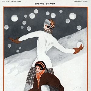 La Vie Parisienne 1923 1920s France A Vallee illustrations snowballs winter weather