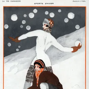 La Vie Parisienne 1923 1920s France A Vallee illustrations snowballs winter weather