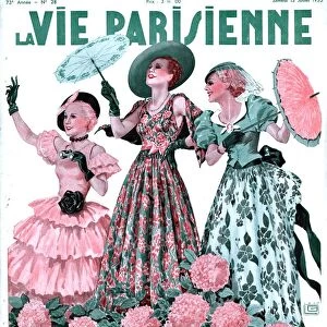 La Vie Parisienne 1935 1930s France magazines dresses parasols umbrellas flowers
